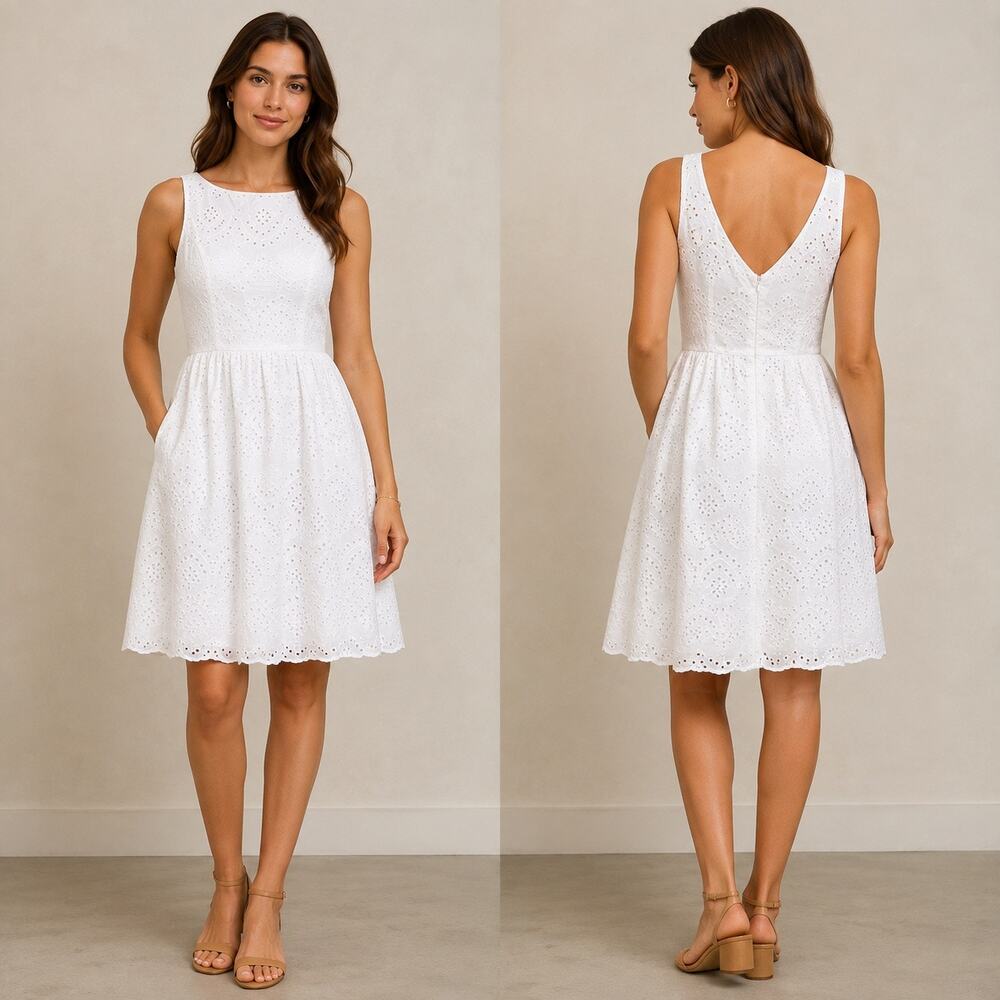 NWT Sam Edelman Drop Waist Eyelet Midi Dress in Lab White - Size: 6